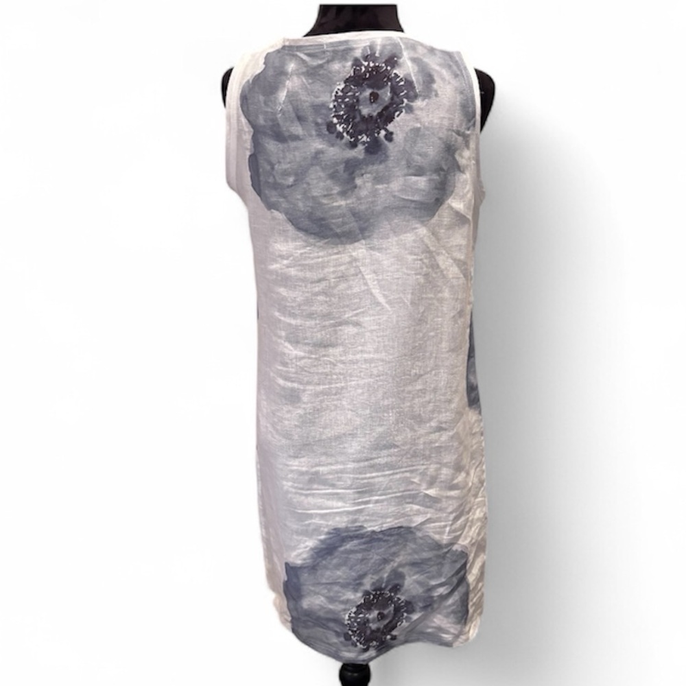 iLinen Linen Dress Watercolor Blue Flower, Medium, Chic Elegant Beach Classy - Picture 4 of 13